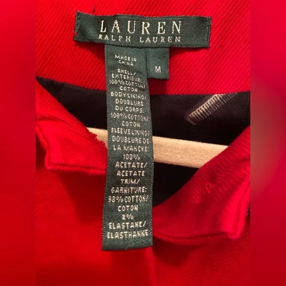 Lauren Ralph Lauren Medium Red Equestrian Style Coat with Black Collar Like New. - Picture 9 of 14